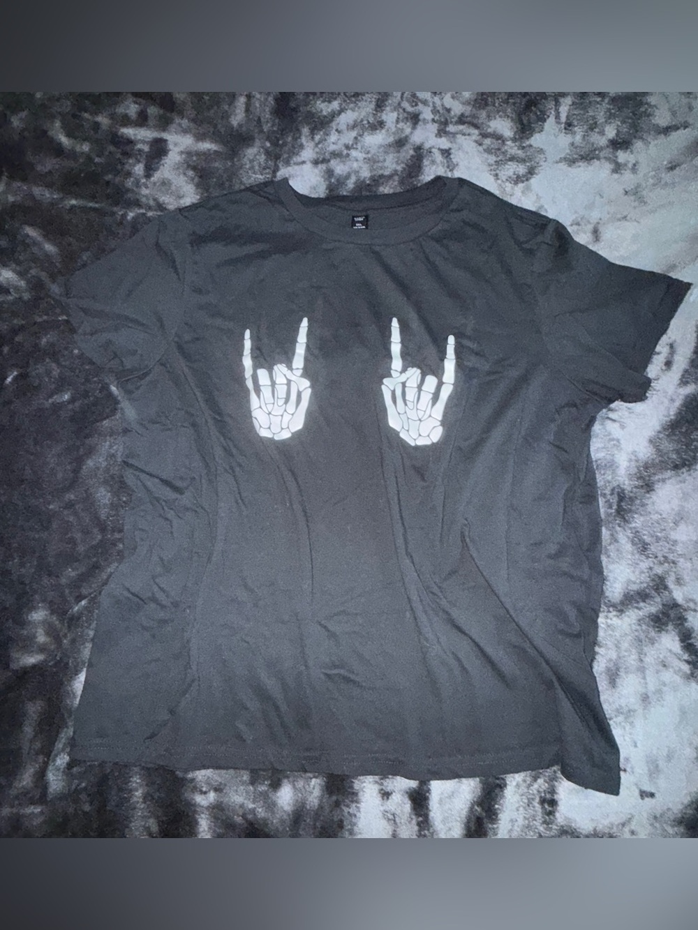 SHEIN Black Short Sleeve Tee with White Skeleton Hands Print